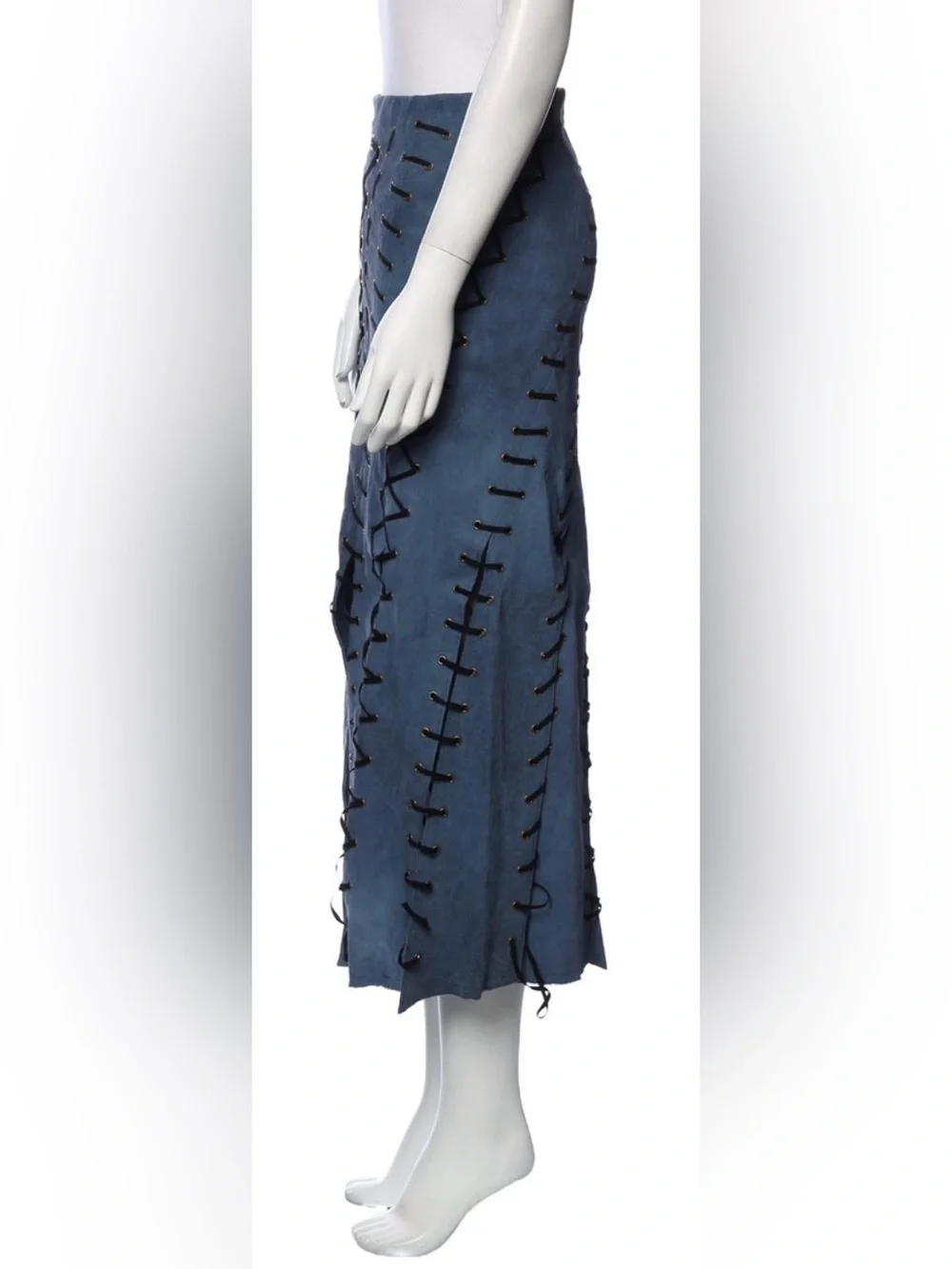 Donna Karan Blue Lace-Up Midi Skirt Sz. 8 - Picture 3 of 4